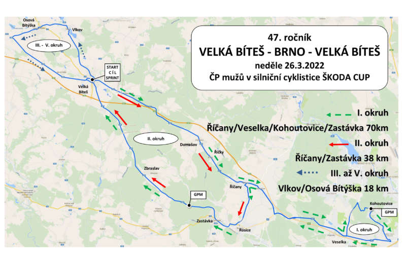Mapa závodu Velká Bíteš - Brno - Velká Bíteš 2023